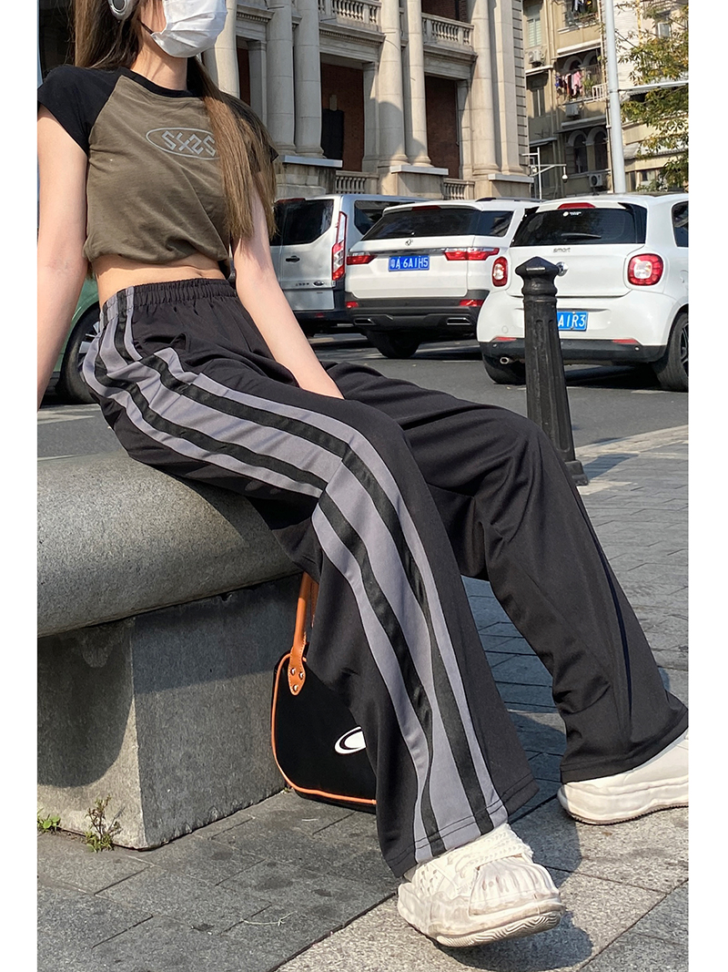 Real shot of summer bar straight pants sports casual pants loose wide-leg pants ins