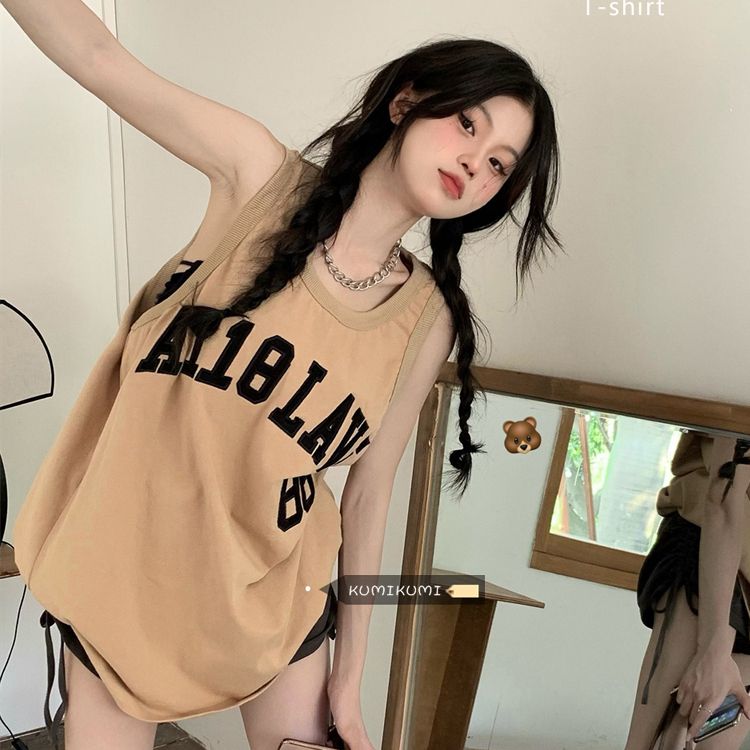 6535棉原版針織邊+後包背心吊帶女美式復古內搭無袖小眾上衣潮