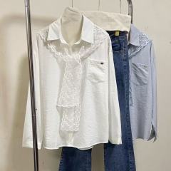 White shirt for women in 2025 spring and autumn new design with lace scarf niche shirt chic top