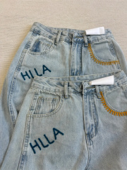 2025 summer light-colored embroidered jeans small loose blue large size retro scimitar straight wide-leg pants