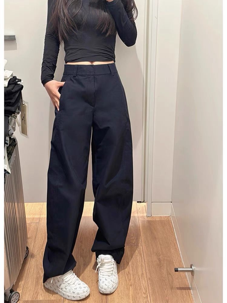 Korean summer new style navy blue loose casual pants work pants scimitar pants women