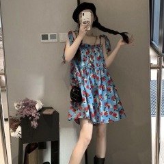 Korean summer 2025 new high-end style coffee break French seaside vacation suspender floral dress for women
