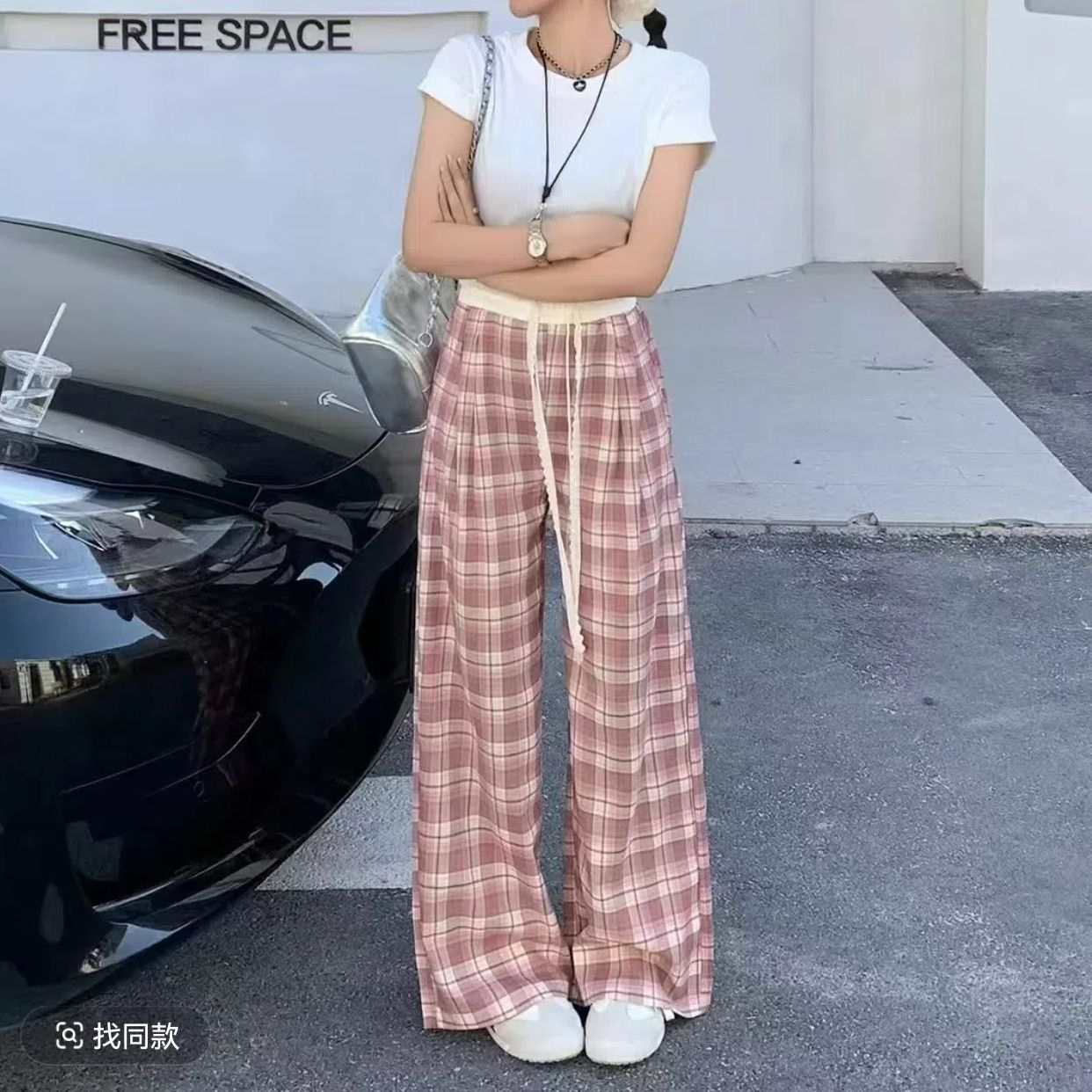 3D waist bag edge strip, lazy style, women's spring unique lace drawstring straight-leg pants