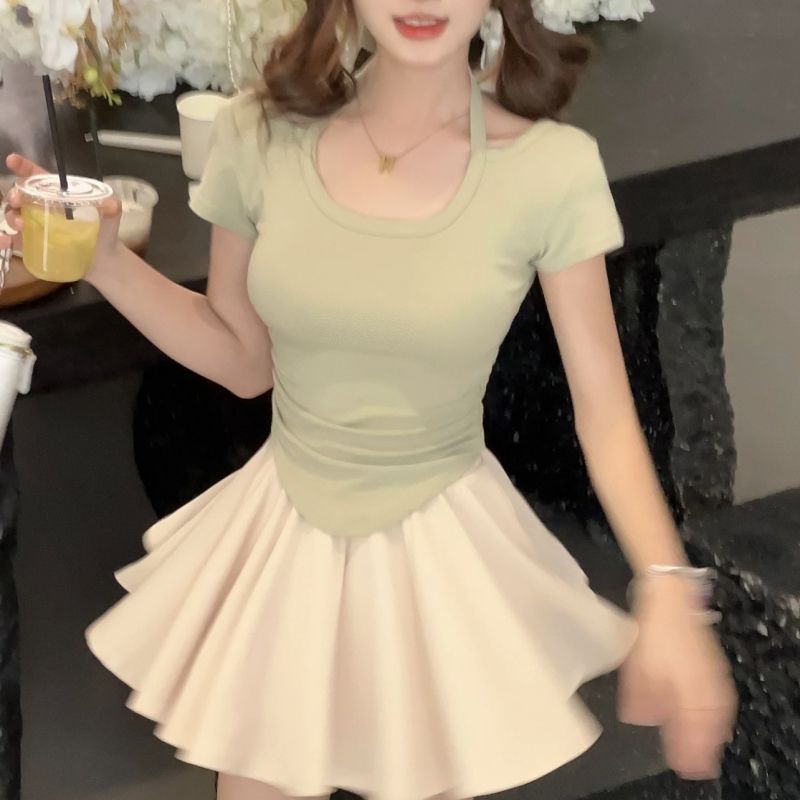 夏季新款純欲風高腰性感短款純色百搭半身裙百褶浪漫甜美芭蕾裙女