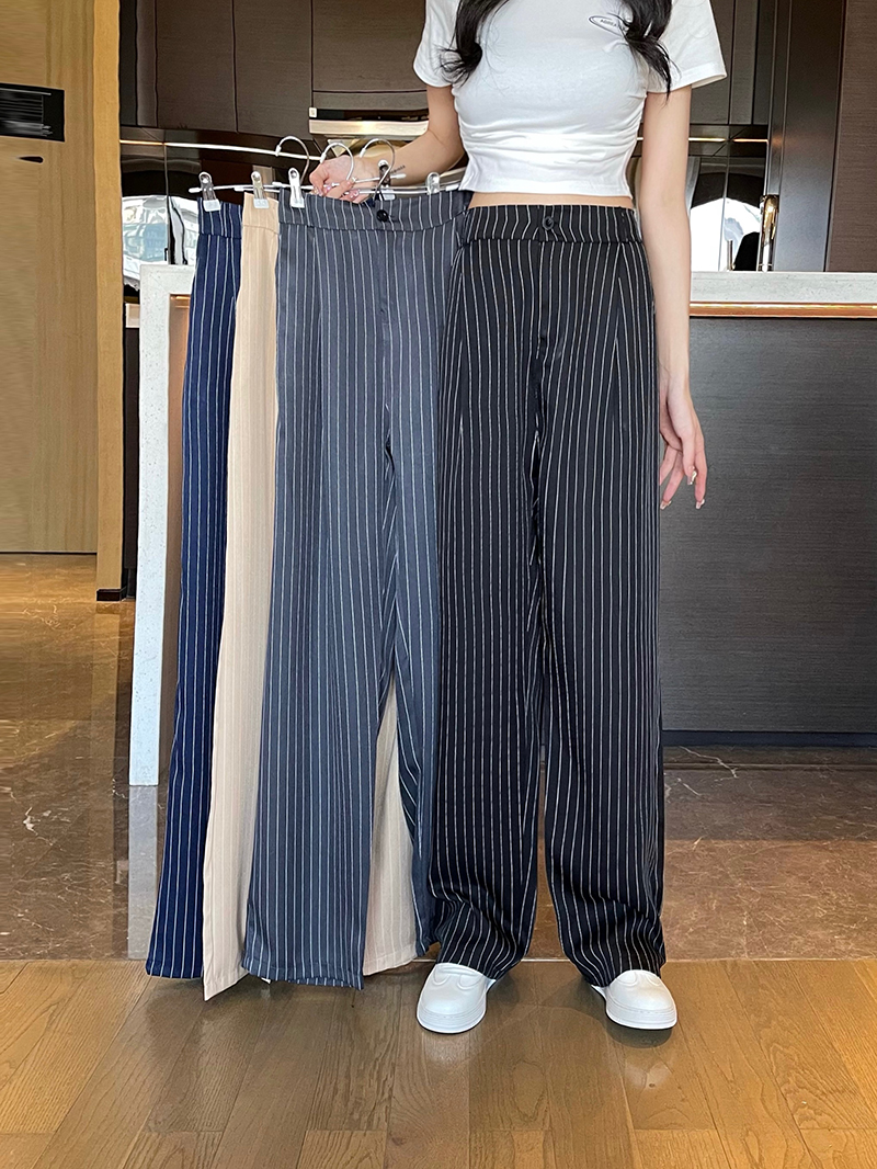 Real shot of summer striped suit pants straight and loose new high-waist wide-leg pants