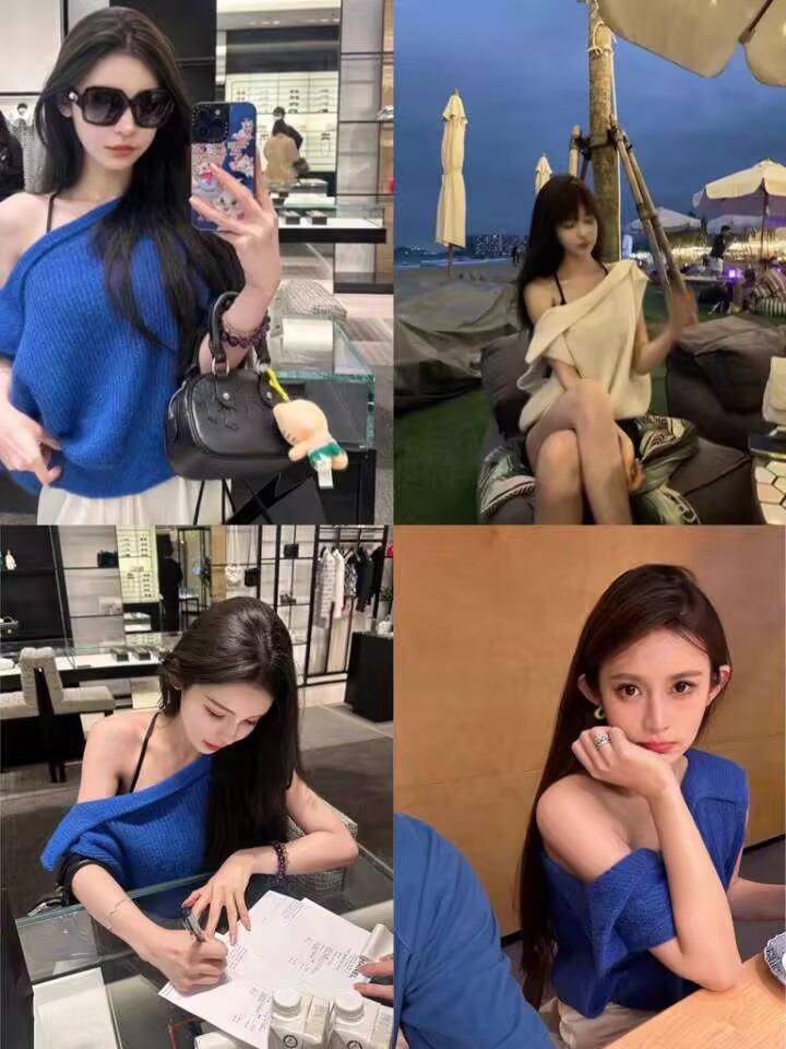 法式名媛氣質露肩針織衫女新款寬鬆復古慵懶風小個子百搭短袖上衣