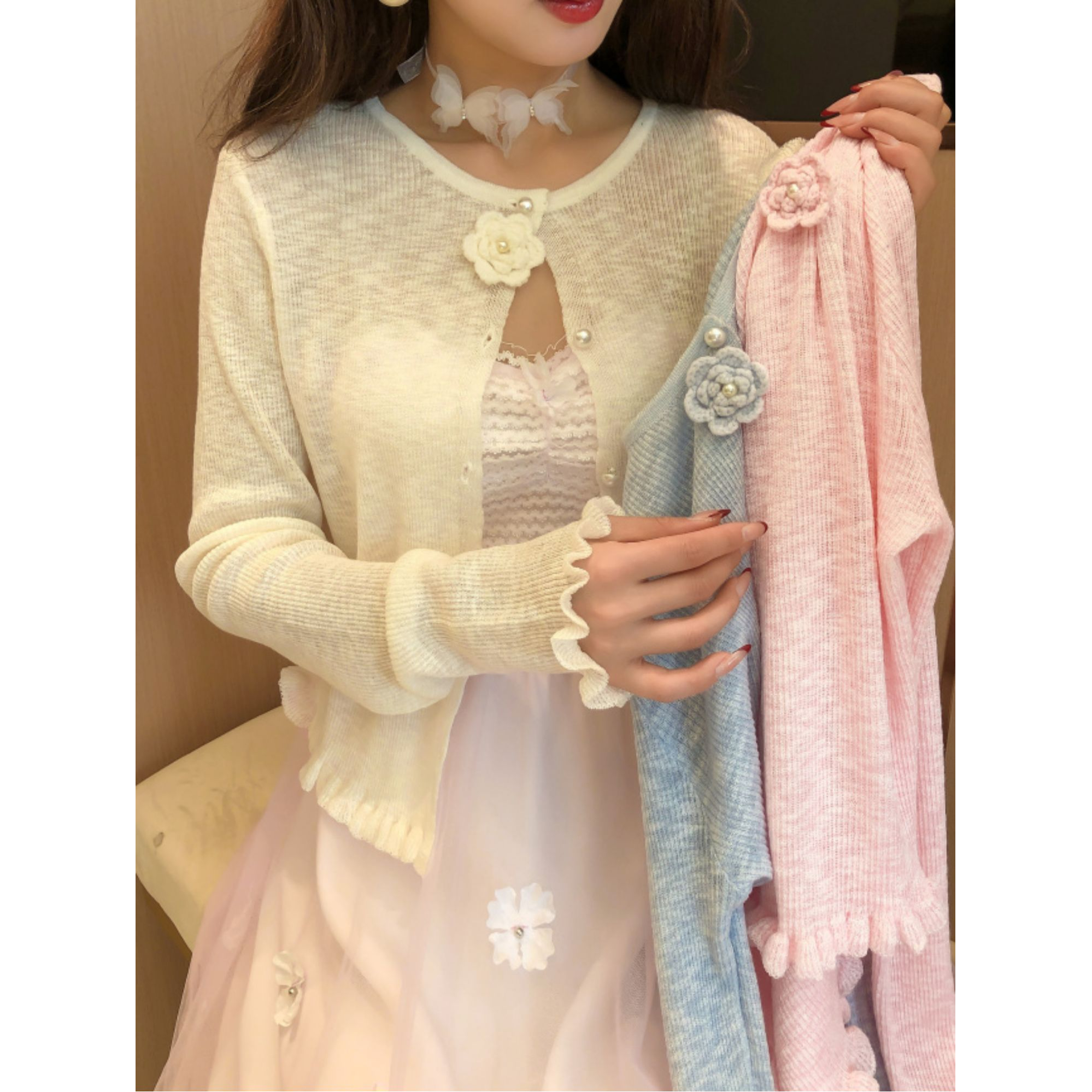 Tmall Quality 2025 Spring and Summer New Sweet Atmosphere Short Sleeve Women's Coat for Petite Figures Knit Cardigan