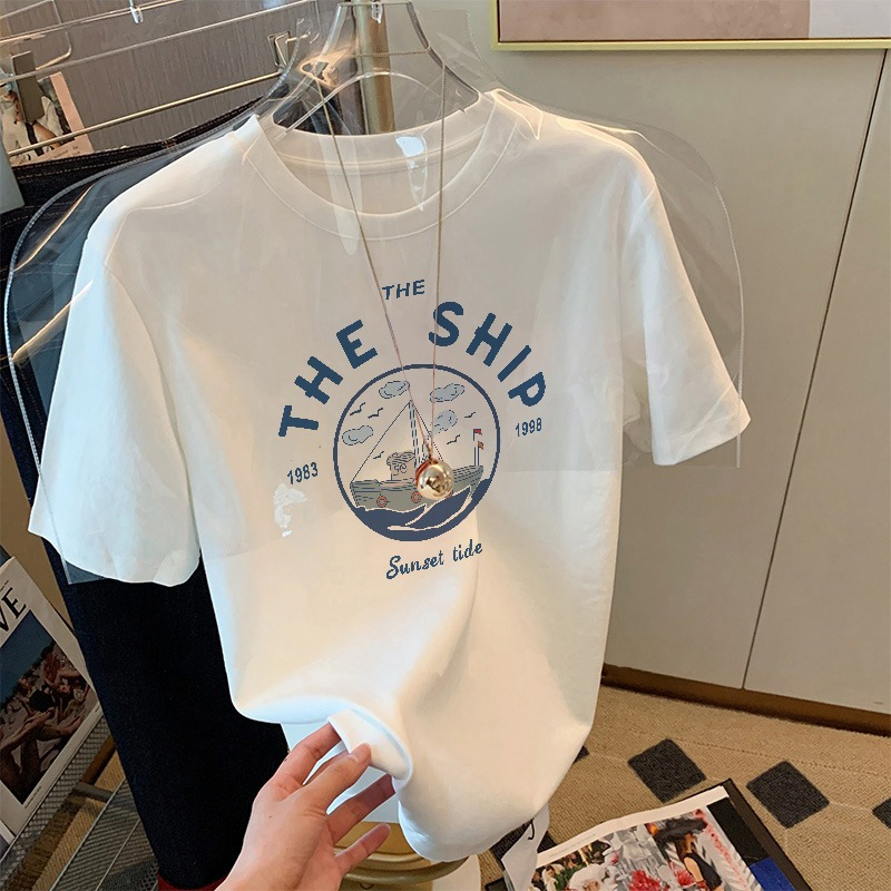 Round neck T-shirt for women's short-sleeved summer clothing new style design niche casual and versatile half-sleeved ins top trendy