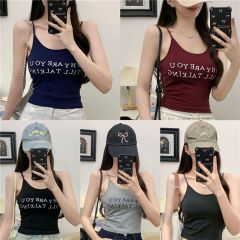 American hot girl wears letter printed small suspender for women in summer new style with chest pad waist slimming and navel revealing short vest