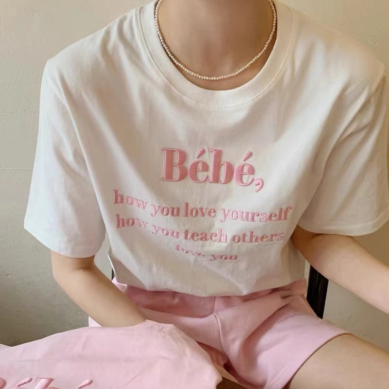 Korean chic summer simple retro round neck pullover letters loose versatile short-sleeved T-shirt top