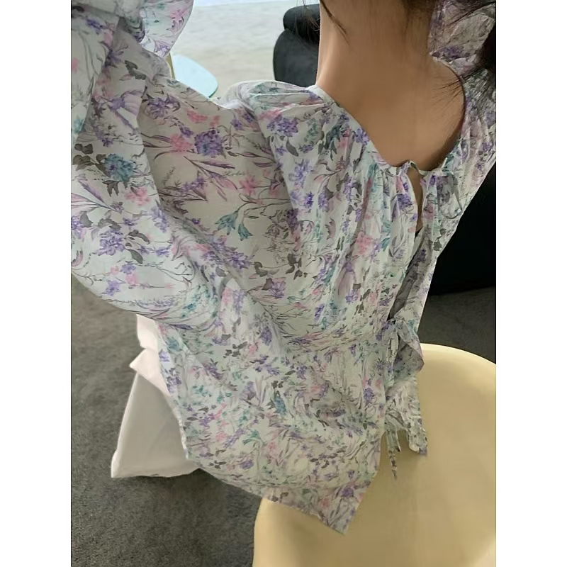 碎花後背紐扣長袖襯衫2025新款女上衣設計感超好看獨特漂亮小衫春
