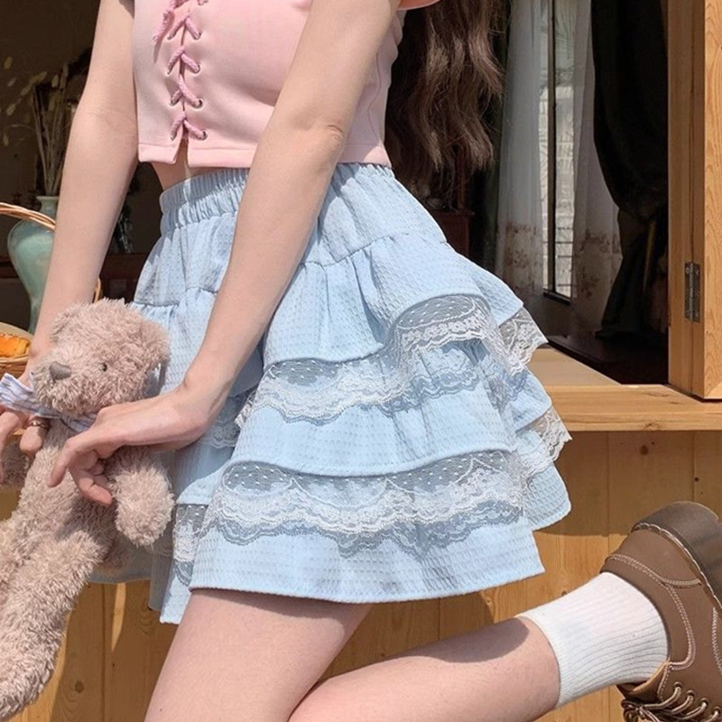 Non-real photo of spring and summer girl sweet girl lace cake skirt puffy skirt small short skirt skirt