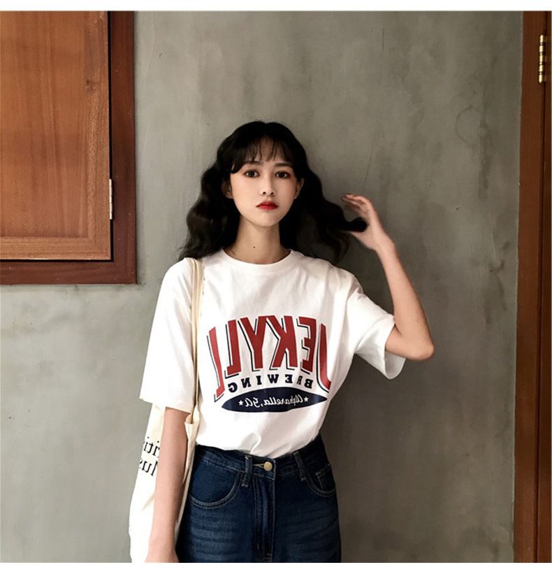 New summer Korean version of letter printing loose large-size short-sleeved T-shirt women's student top