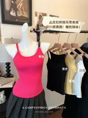 ~American hot leather buckle U-neck knitted vest for women in summer slim fit outdoor wear suspender top