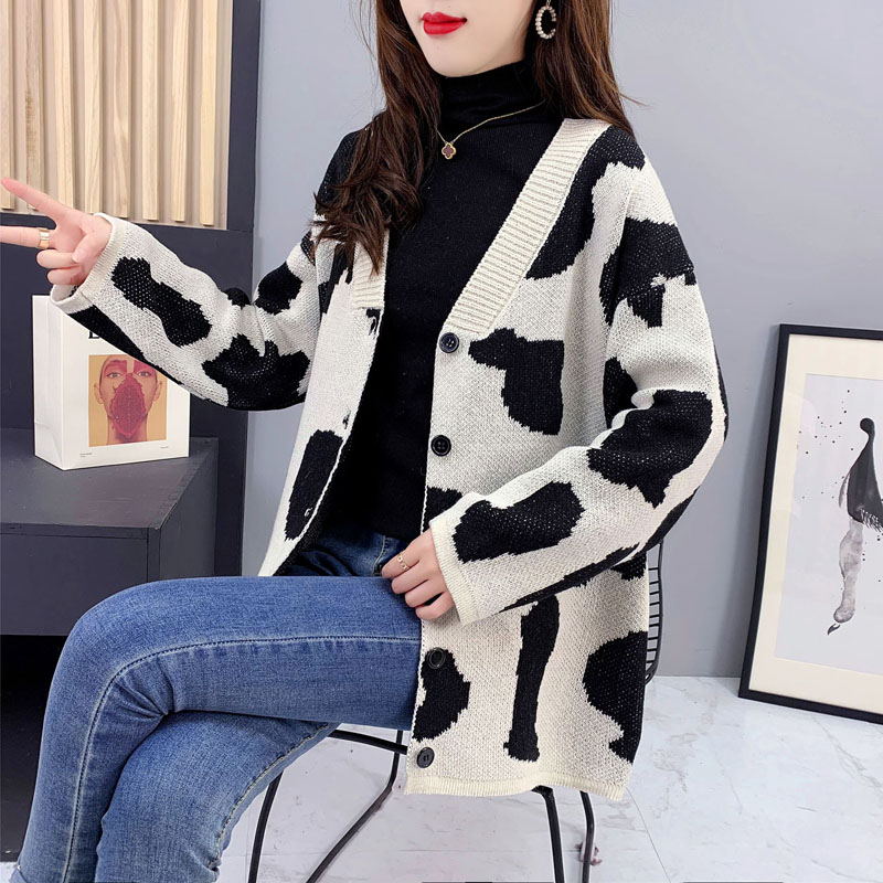 Women's Knit Cardigan Coat, New Autumn/Winter Long-Sleeve Thick Open Top V-Neck Casual Loose Top Trendy