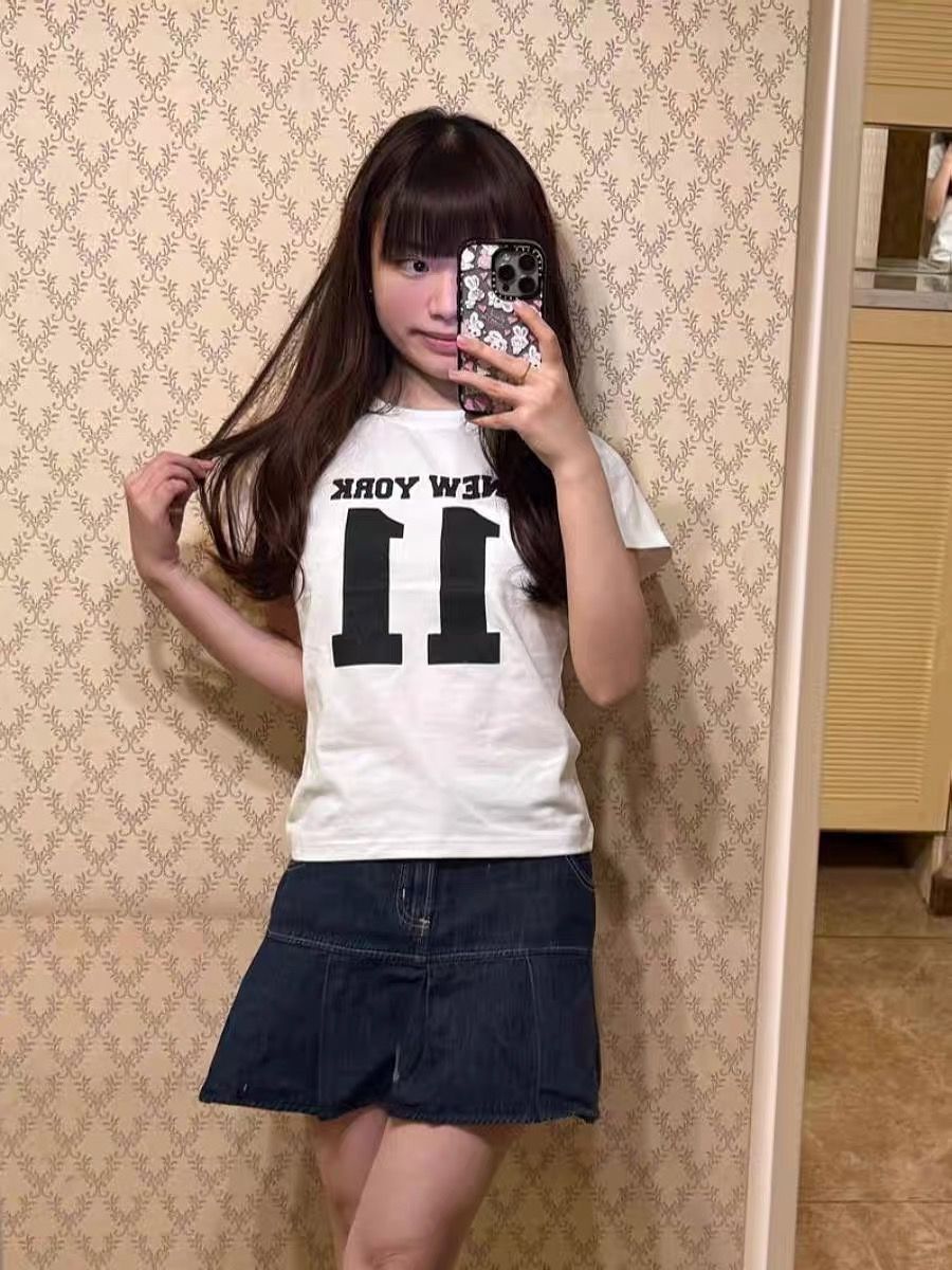 純棉 韓國chic夏季新款韓版修身顯瘦字母印花短袖t恤女百搭上衣潮