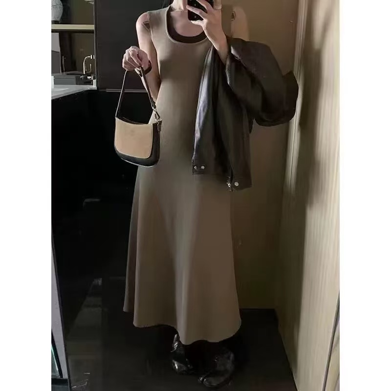 Non-real photo Ice silk knitted vest dress dress new summer slim drooping skirt small long skirt