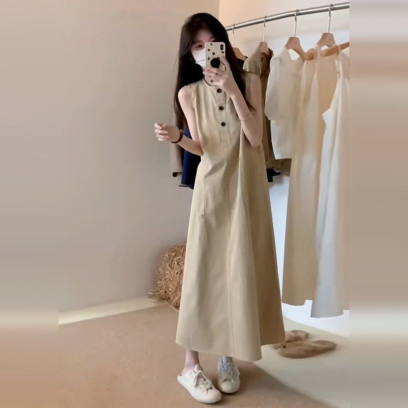 無袖休閒寬鬆連衣裙子夏季新款女裝氣質顯瘦釣系約會長裙海邊度假