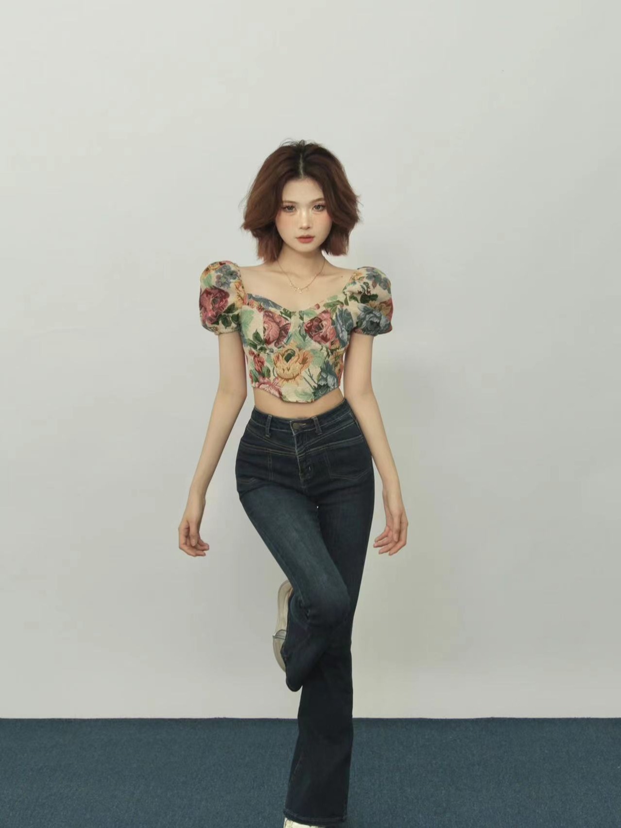 章魚哥復古一字肩辣妹碎花抹胸背心女夏季純欲設計感短款外穿上衣