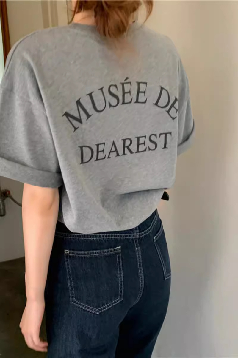 Korean version of simple back letter printed short-sleeved T-shirt for women's loose round neck inner bottom shirt top