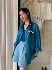 KITTIN thin cotton and linen cool texture long-sleeved pink sunscreen shirt for women loose fat mm slim and versatile