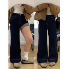 Women's New Loose High-Waist Straight Leg Blue Denim Pants Autumn