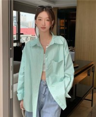 POLO領條紋襯衫女春夏設計感寬鬆中長款薄款防曬開衫上衣