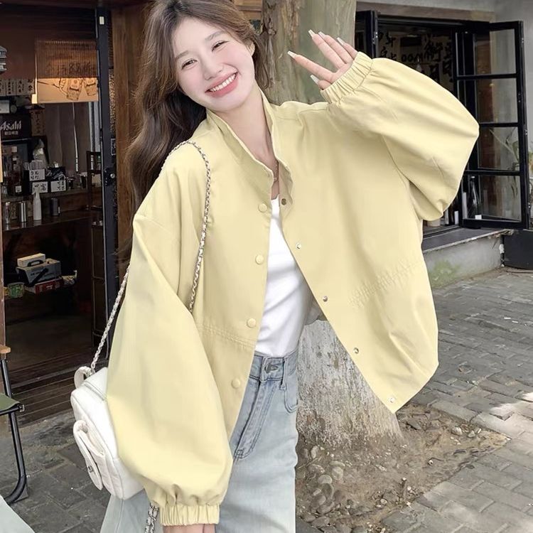 Creamy yellow work clothes windbreaker jacket for women Spring and Autumn 2025 new age-reducing design niche unique and special college style