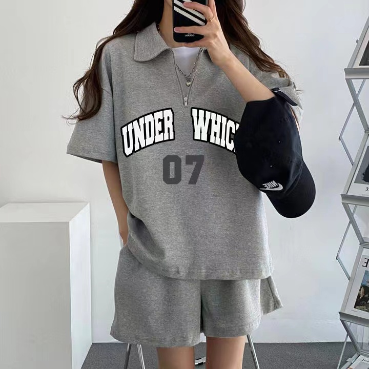 2025 new solid color large-size shorts shorts fashionable two-piece set casual age-reducing shorts shorts salt series