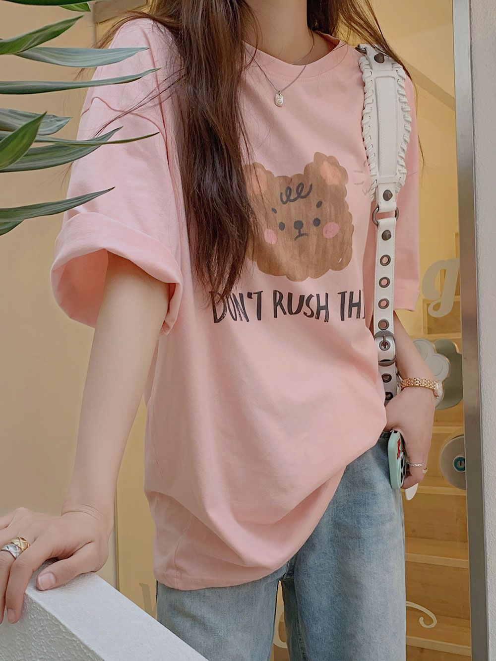 Korean cute bear print T-shirt summer new loose short-sleeved top for women ins