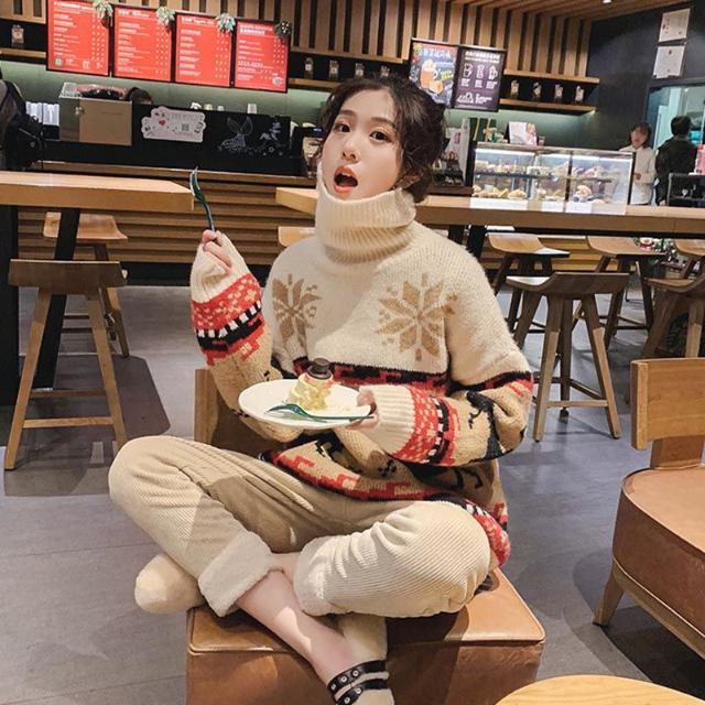 2025秋冬裝新款網紅高領毛衣女寬鬆外穿加厚慵懶風套頭內搭針織衫