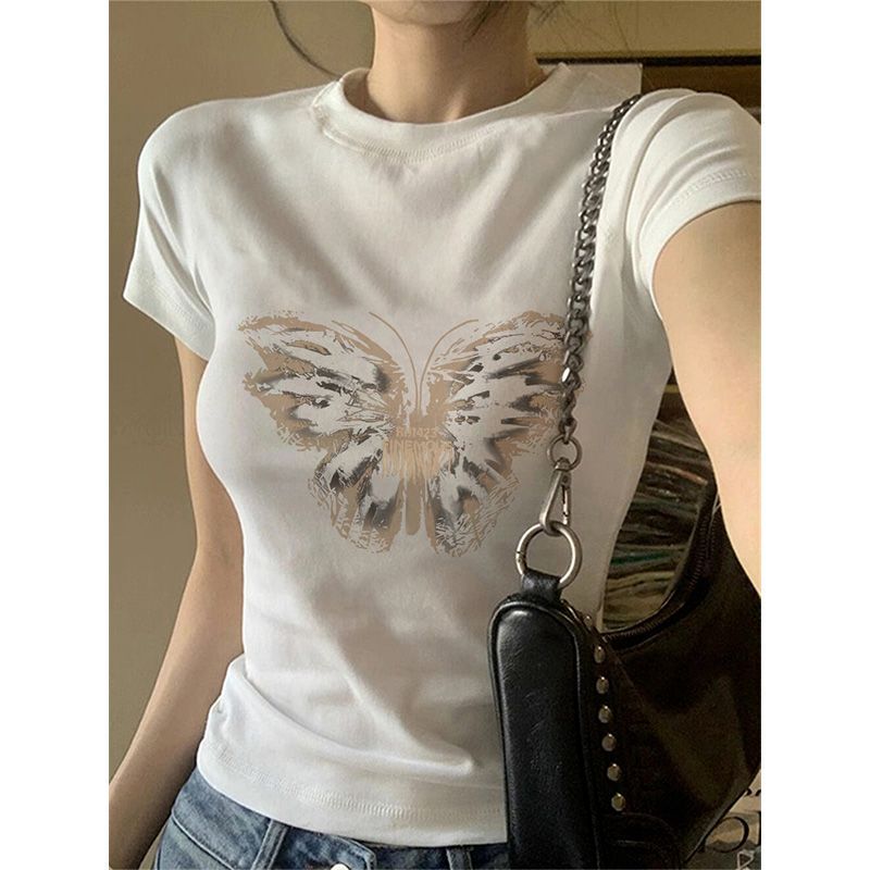 純棉 韓國chic夏季新款韓版修身顯瘦字母印花短袖t恤女百搭上衣潮