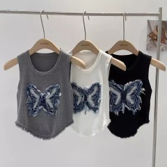 2025流蘇短款辣妹蝴蝶結針織背心女秋季新款韓版外穿顯瘦上衣潮