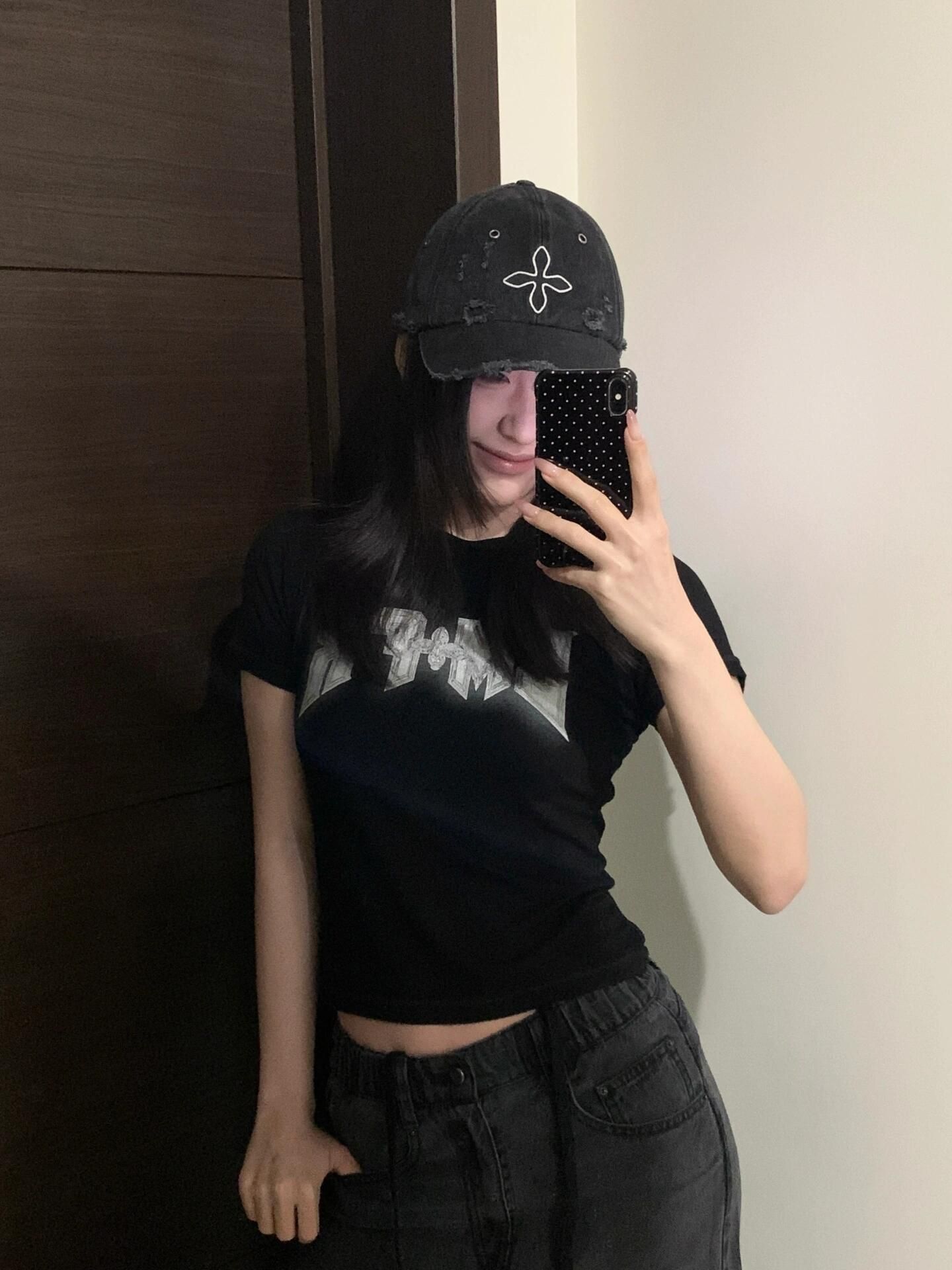 純棉 韓國chic夏季新款韓版修身顯瘦字母印花短袖t恤女百搭上衣潮
