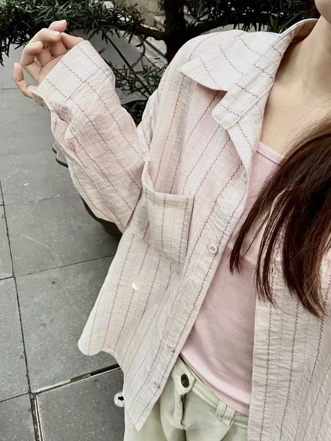 Blue striped sunscreen shirt for women summer thin cardigan jacket shirt for women summer top