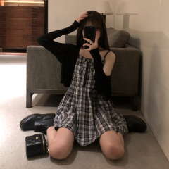 2025 summer sweet and cool style retro temperament plaid base suspender skirt small slim dress A-line skirt women