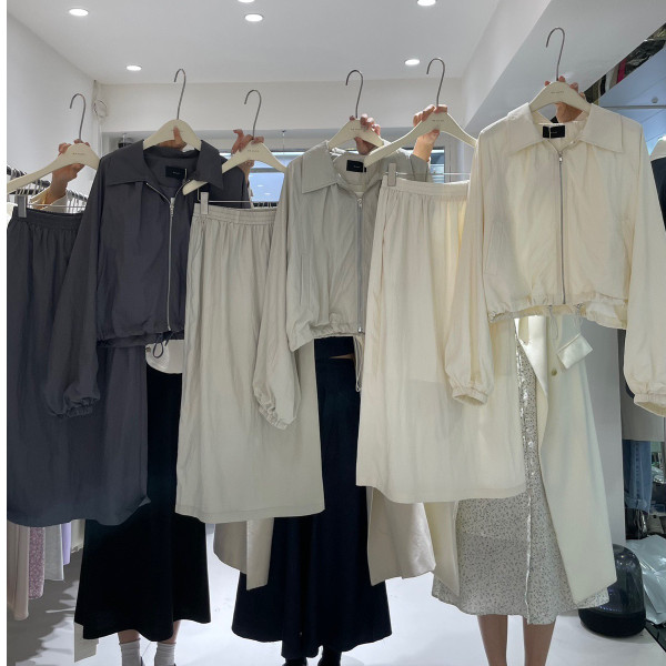 2025 spring and summer sun protection suit drawstring short jacket + elastic waist skirt casual sports two-piece suit for women