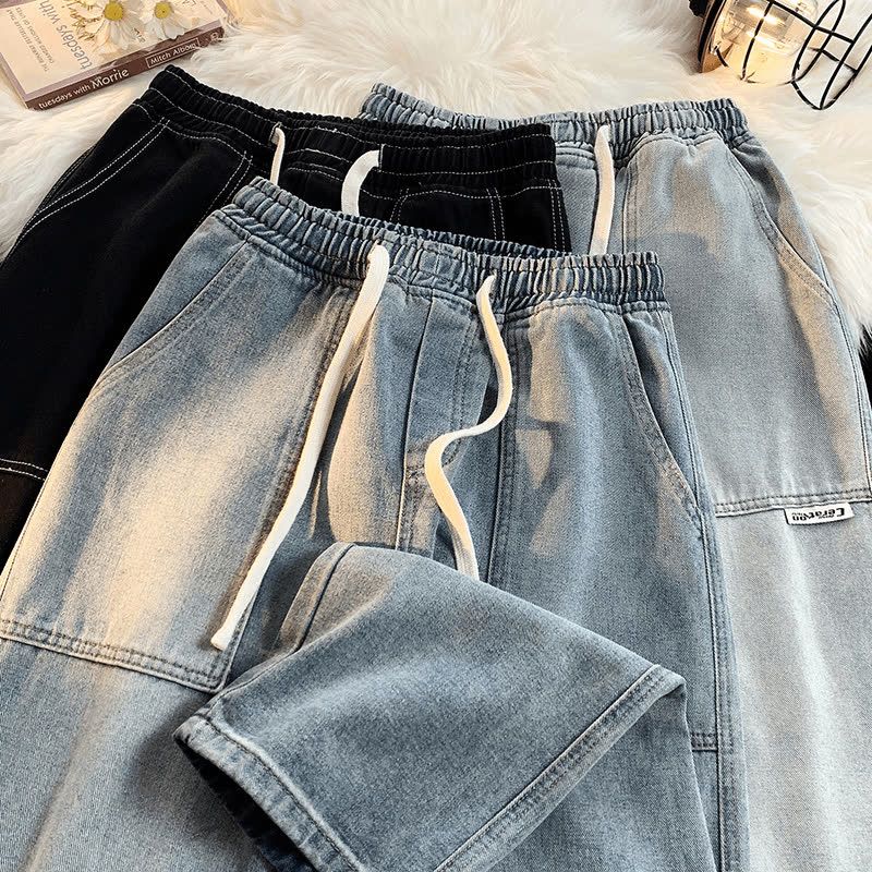 Japanese Harajuku style retro jeans for men and women in spring and autumn straight loose trendy brand wide-leg high street versatile casual pants