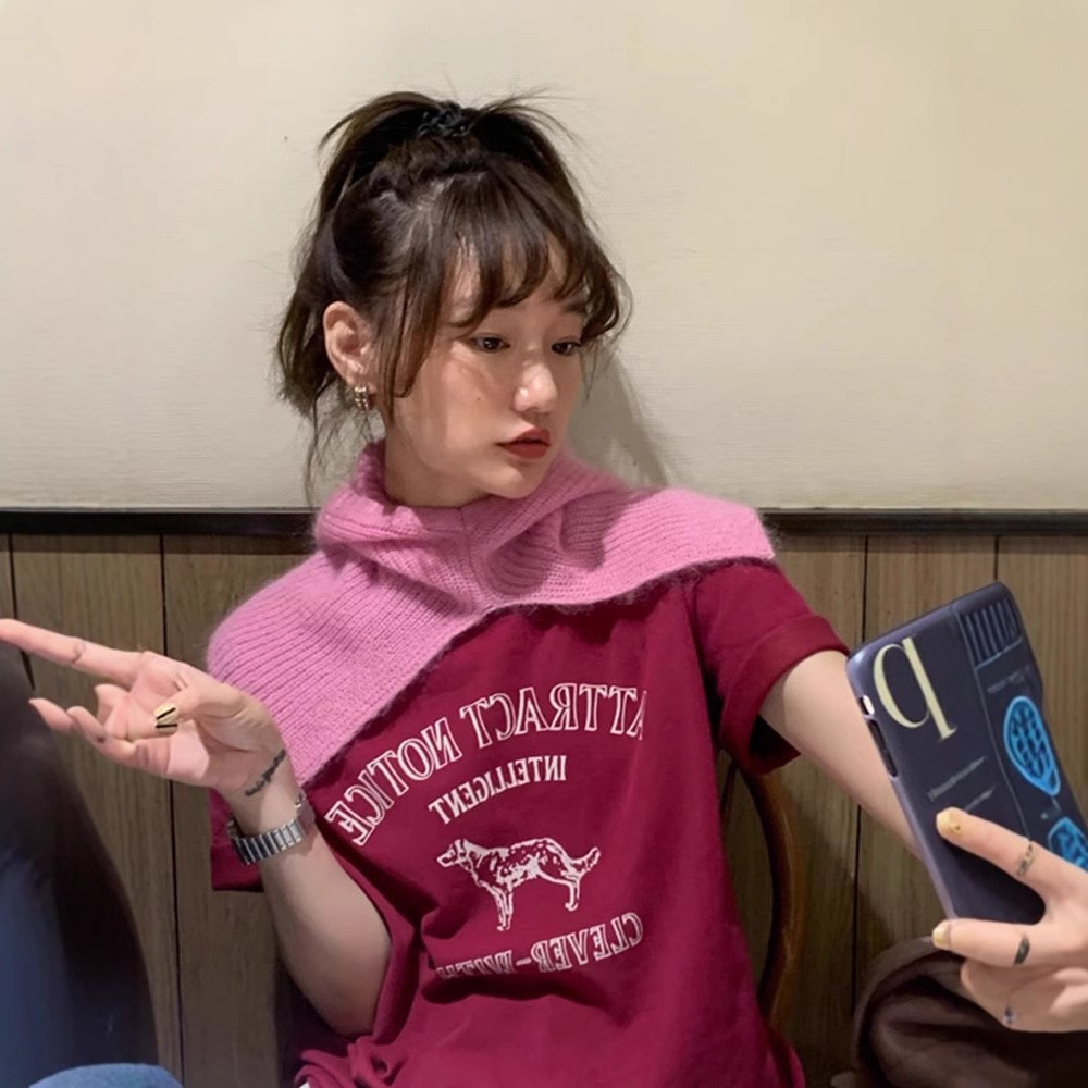 韓國chic純棉後包領2025夏季新款韓版美式塗鴉寬鬆短袖T恤女潮