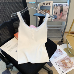 實拍紐扣蕾絲冰絲吊帶背心女春夏新款文胸一體純欲風V領打底內搭