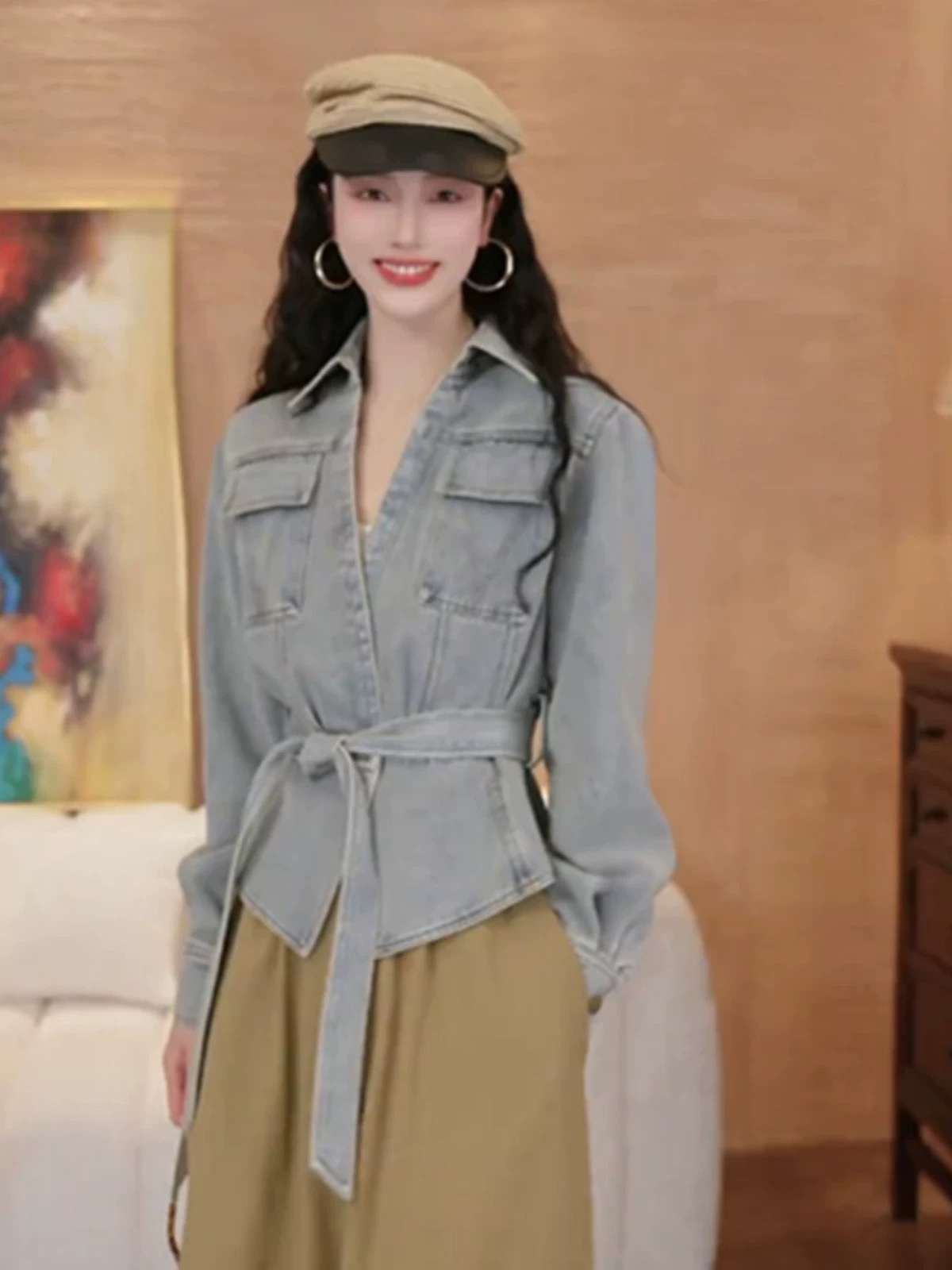 DY Bailuyu Women's Clothing 2025 New Fashion Retro Washing Craft Belt Women's Jacket Top