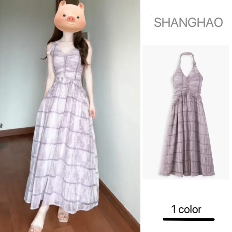 2025 new summer French retro strapless neck dress with women's temperament waist-hugging A-line skirt high-end long skirt