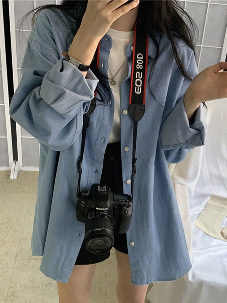 Retro lapel shirt for women wearing versatile 2025 new autumn and winter Korean style loose mid-length cardigan top