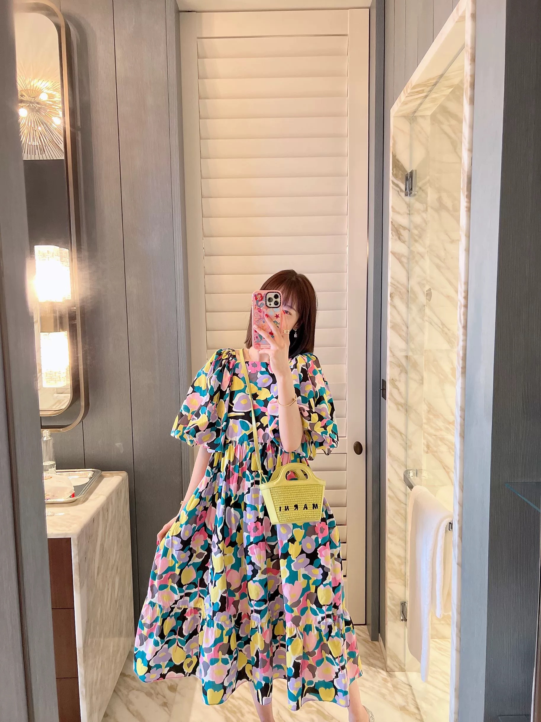 Korea Dongdaemun New Summer Colored Egg Yolk Flower Floating Holiday Long Loose Dress
