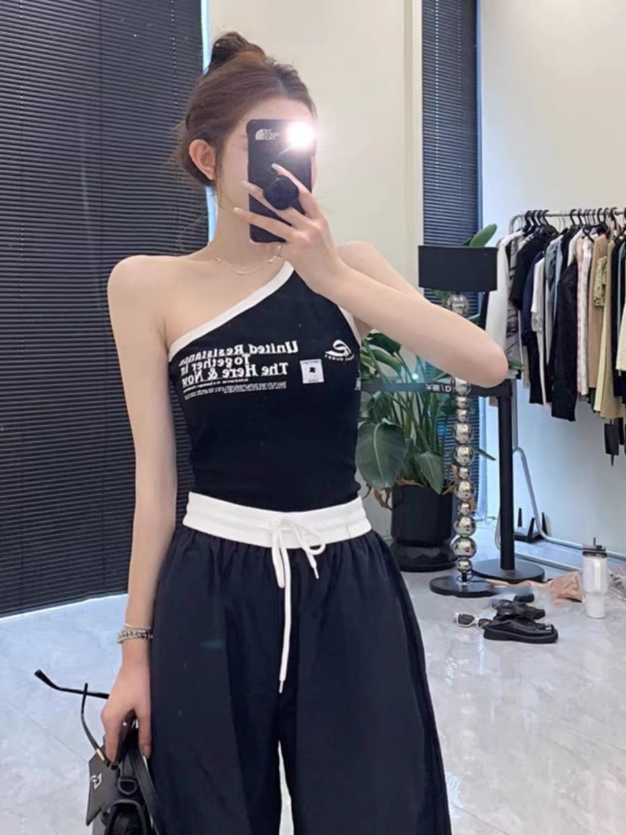韓國chic韓版hiphop字母背心女夏季短款顯瘦名媛氣質休閒上衣潮
