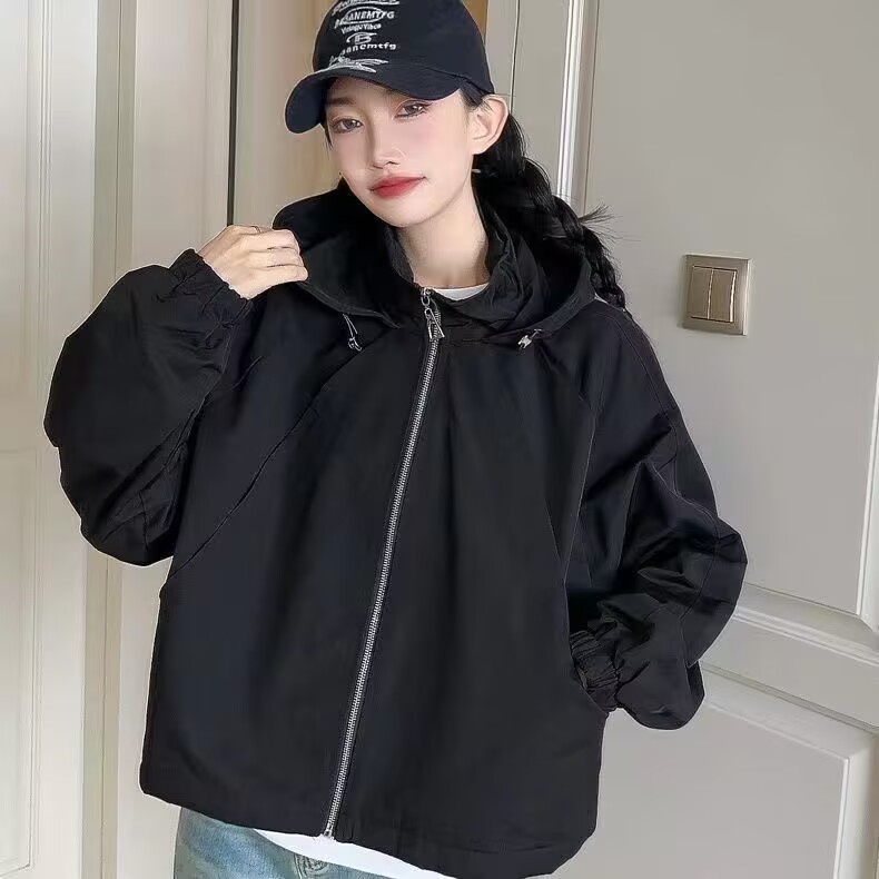 Short Hooded Jacket Spring and Autumn New Loose Korean Style Casual Small Figure Coat Top