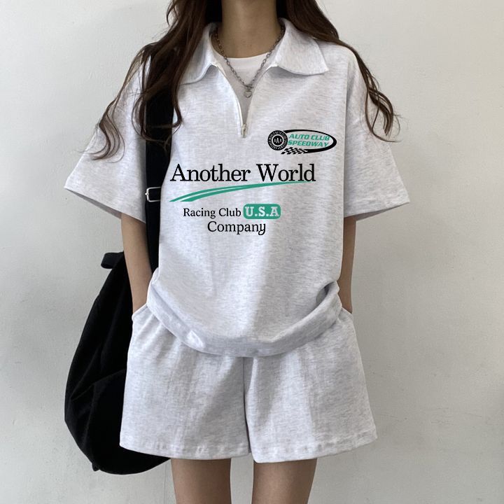女裝拉鏈立領外套短袖兩件套2025新款夏套裝兩件套