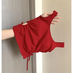 設計感夏季新款短款帶胸墊綁帶吊帶上衣女鏤空收腰顯瘦背心外穿