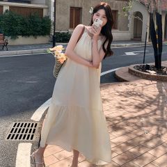 Lazy style French halter neck dress for women 2025 new summer black ears high-end draped temperament suspender skirt
