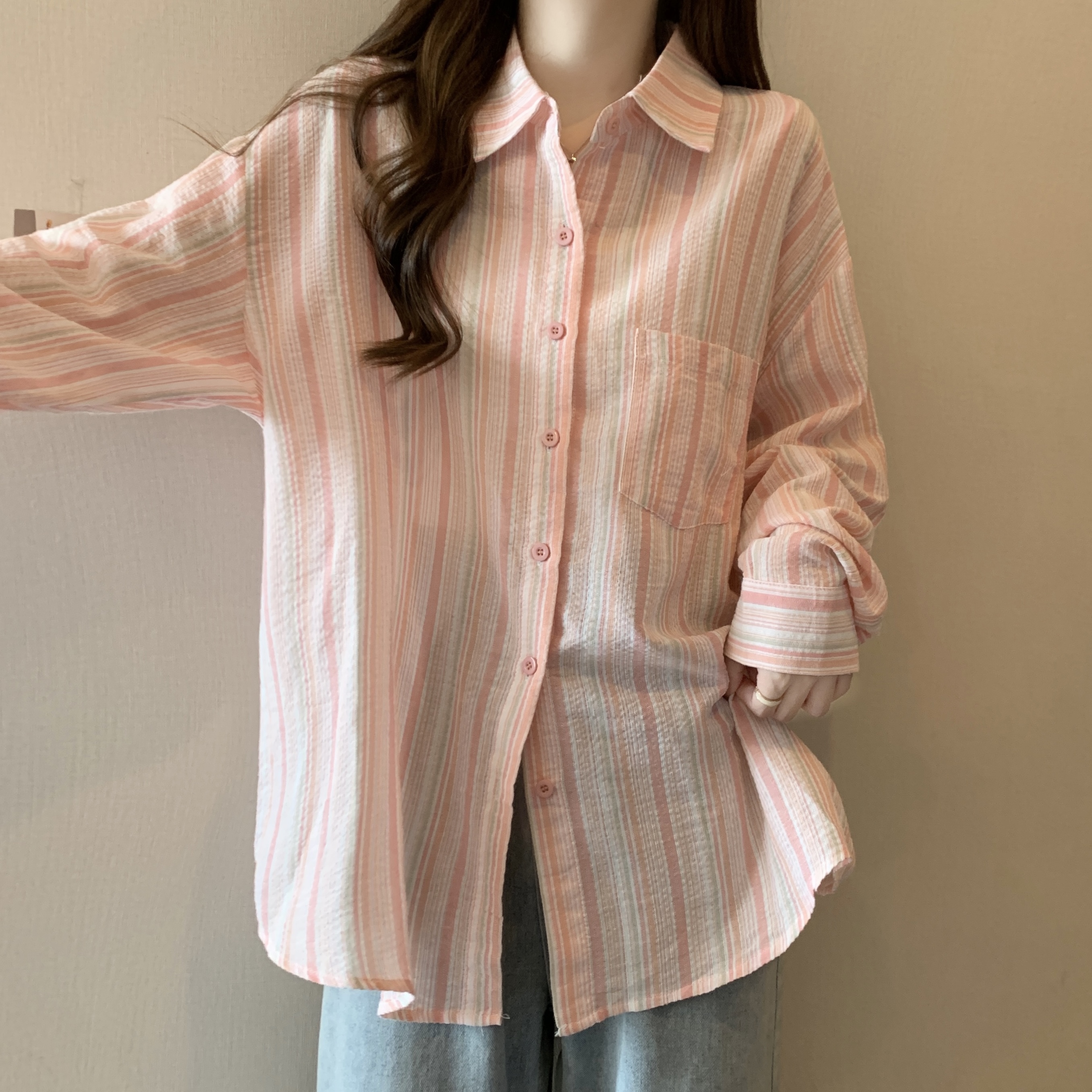 Real-life French striped shirt early autumn clothes for women 2025 new design niche top Korean style shirt